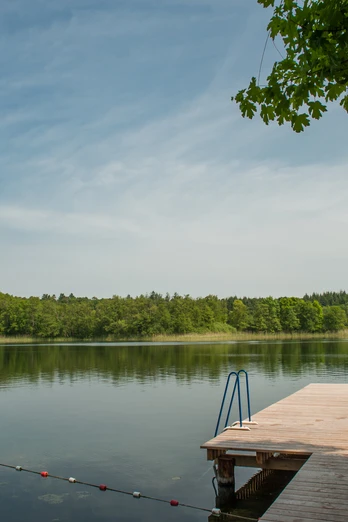 Badestelle in Seedorf Ein Badesteg in Seedorf lädt bei sommerlichen Bedingungen zum Sprung ins Wasser ein.