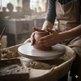 Töpfern_KI-Gemini.jpg Töpferscheibe, Hände, die ein Gefäß formen
