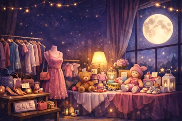 Stimmungsvoller Nachtflohmarkt mit Mode, Spielzeug und Lichterglanz unterm Vollmond