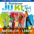 JuKi 2026 Plakat zum 8. Rahdener JuKi-Tag mit springenden Kindern vor buntem Farbhintergrund