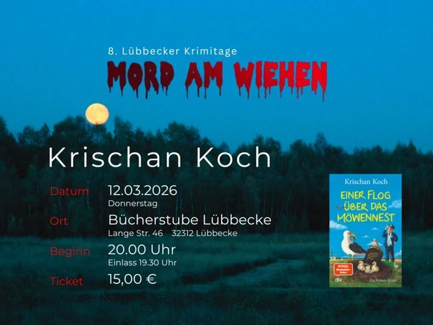 Mord am Wiehen Plakat Krimitage mit Mond über Wald und Hinweis auf Lesung mit Krischan Koch
