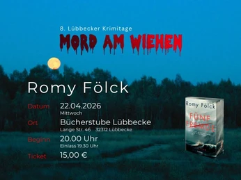 Mord am Wiehen Plakat 8. Lübbecker Krimitage mit Romy Fölck, Mord am Wiehen, Termin 22.04.2026