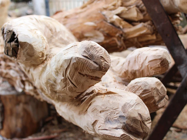 Ein Kunstobjekt für den Kunstweg entsteht beim Holzbildhauersymposium