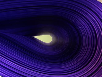 Bow 2022 Abstraktes Kunstwerk mit violetten, geschwungenen Linien, die einen hellen Tunnel bilden.