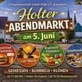 1. Holter_Abendmarkt_05.06.2026.jpeg Plakat Holter Abendmarkt am 5. Juni mit Streetfood, Live-Musik und Marktständen vor Kirche