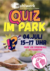 Quiz im Park.png Farbenfrohes Plakat für das Event Quiz im Park in Otterndorf mit Picknick im Grünen.