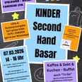 Second Hand Basar Frotheim Plakat Kinder Second Hand Basar mit Termin 7.3.2026 und Infos zu Kleidung, Spielwaren, Buffet