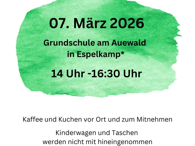 Second-Hand-Basar Espelkamp Plakat Second-Hand-Basar Espelkamp, 7. März 2026, 14–16:30 Uhr, Grundschule am Auewald