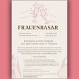 Frauenbasar Flyer mit rosafarbenem Hintergrund und Kleider-Illustrationen kündigt Frauenbasar in Wietzendorf an.