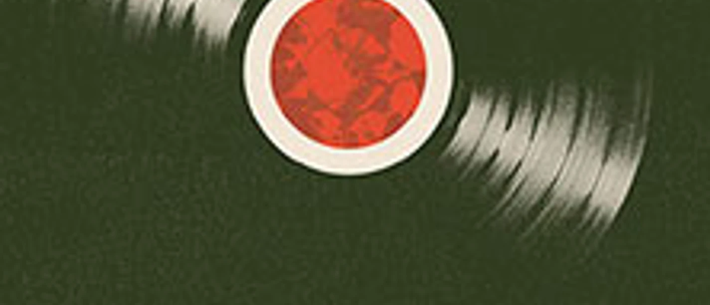 Grafik einer rot-schwarzen Schallplatte mit dem Schriftzug Thievery Corporation zum Jubiläum