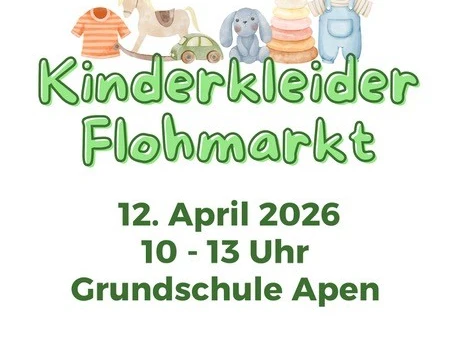 Flyer Kinderkleider Flohmarkt.jpg Flyer für den Kinderkleider-Flohmarkt am 12. April 2026 in der Grundschule Apen mit Spielzeug.