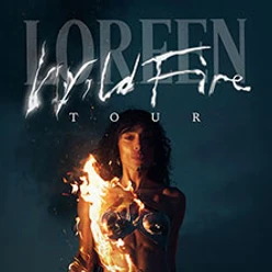 Eine Person vor dunklem Hintergrund mit brennenden Effekten und dem Schriftzug Wildfire Tour.