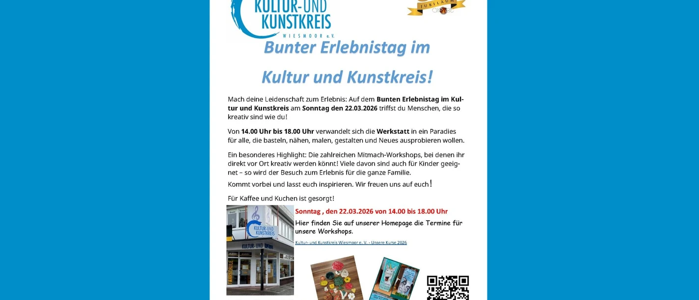 Bunter Erlebnistag (1080x1920).jpg Flyer für den Bunten Erlebnistag im Kultur- und Kunstkreis Wiesmoor mit kreativen Workshops.