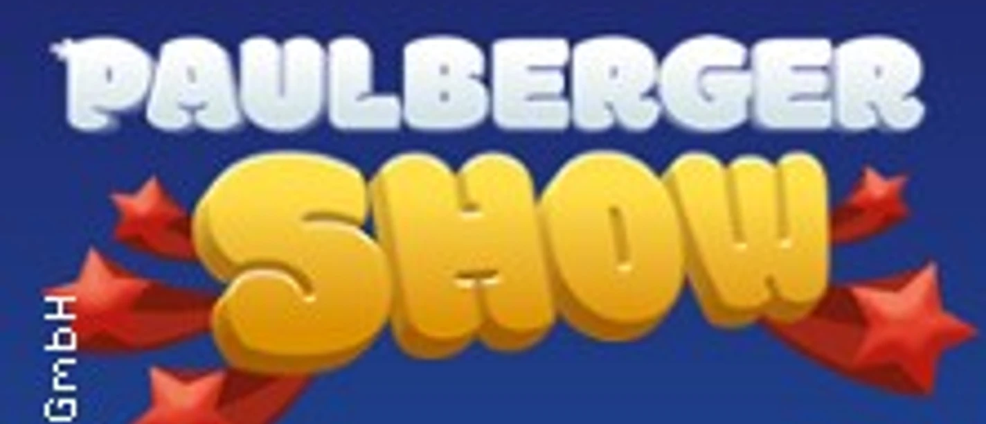 Buntes Logo der Paulberger Show mit gelben Buchstaben und roten Sternen
