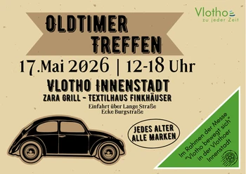 Oldtimer Treffen Vlotho Plakat Oldtimer Treffen am 17. Mai 2026 in der Innenstadt Vlotho mit schwarzem Klassiker
