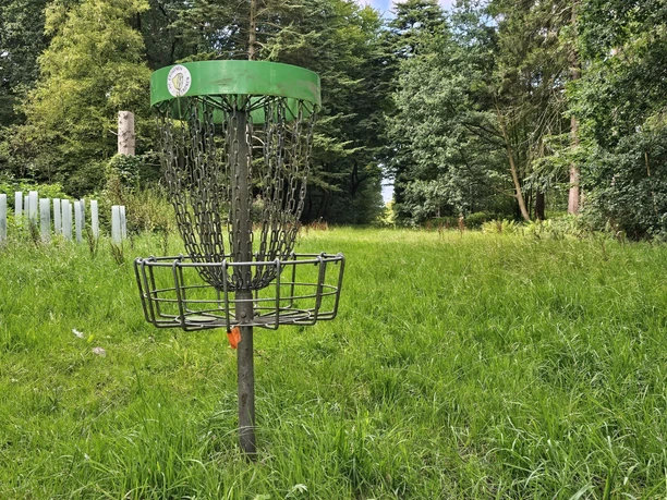 20240810_155414 (c) Tanja Mehl_Erlebnis Bremerhaven_WEB.jpg Korb auf dem Parcours der Disc Golf Anlage im Bürgerpark Bremerhaven