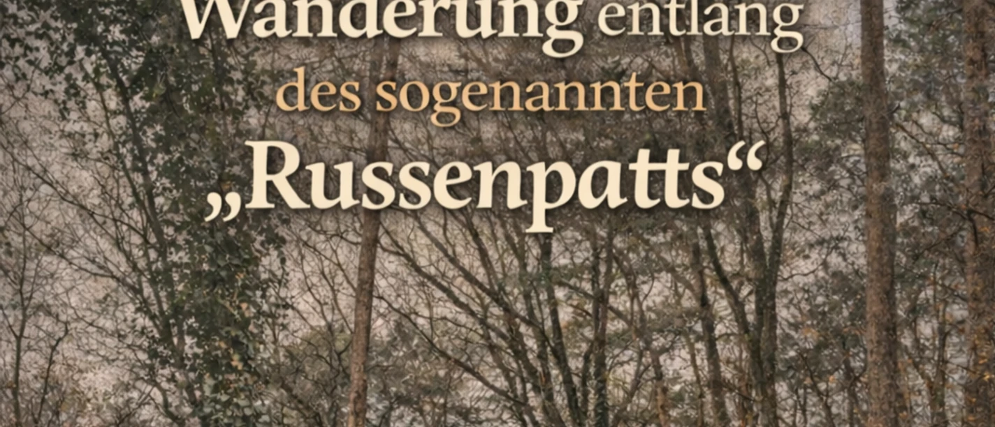 Plakat zur Wanderung entlang des Russenpatts im Wald mit Termin und Infos