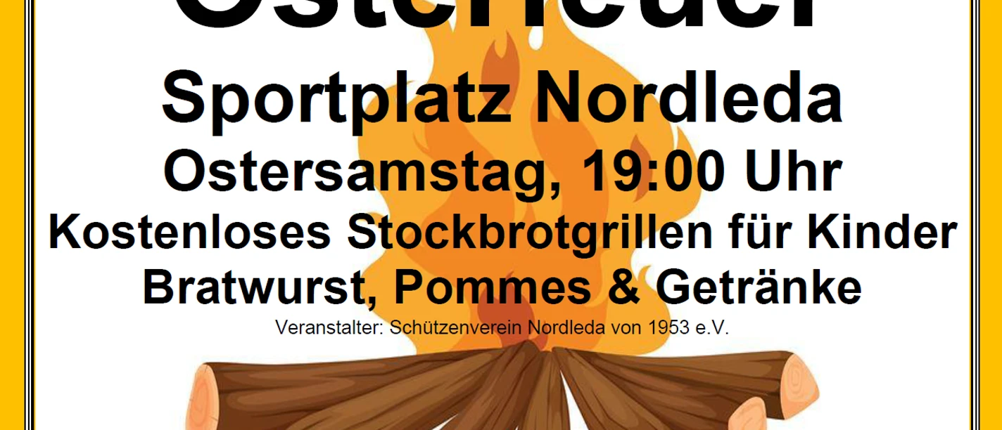 Osterfeuer2025-Bild.png Veranstaltungsplakat für das Osterfeuer in Nordleda mit gezeichnetem Lagerfeuer.