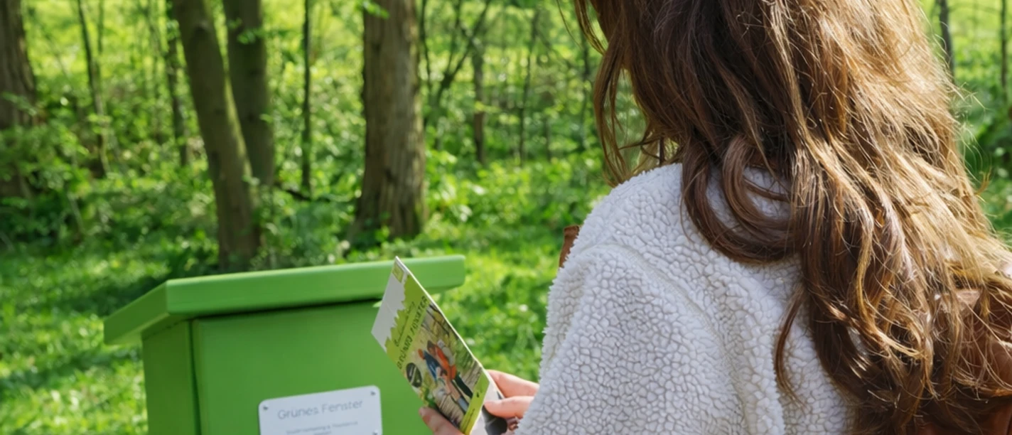 Wanderin beim Stempelkasten Wanderin beim Stempelkasten