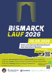 Plakat zum Bismarck Lauf 2026 am 05.09.2026 mit Turm-Silhouette und Laufinfos