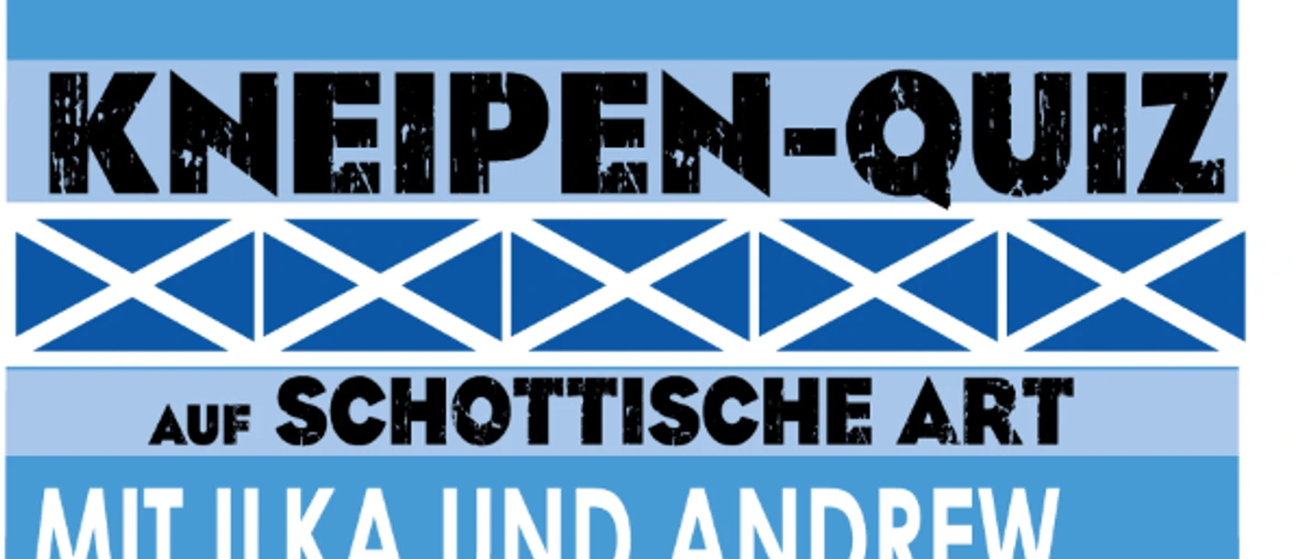 Kneipen_Quiz_2026 Ein buntes Plakat lädt zum fröhlichen Kneipen-Quiz auf Schottische Art mit Ilka und Andrew ein.