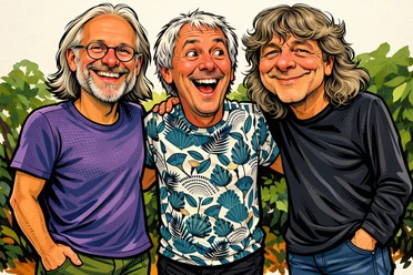 Karikatur der lachenden Freunde