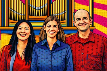 Pop Art Trio vor Orgel