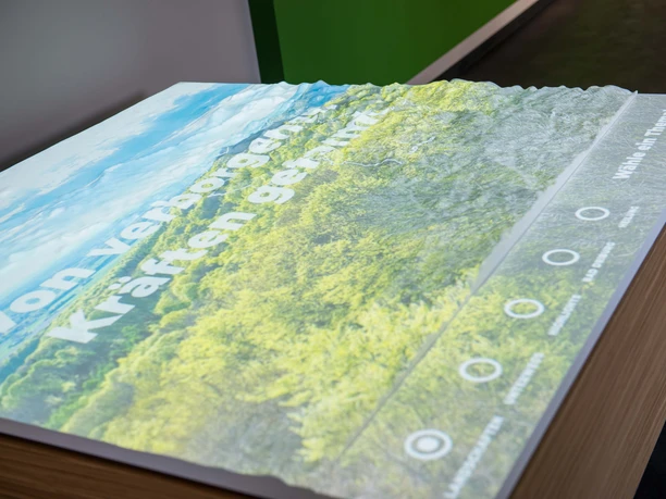 Landschaftsmodell im digitalen Showroom auf das Bilder proiziert werden.