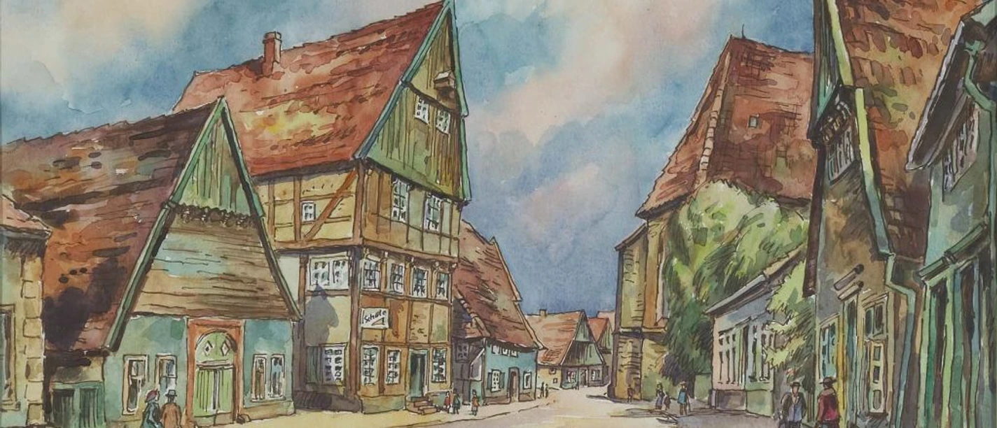 Gerhard Sperling, Große Straße 1930, Aquarell nach einer Postkarte, 1950er Jahre