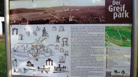 Märchenpfad_Salzgitter-Bad_HD_16zu9.JPG Informationstafel zum Märchenpfad im Greifpark mit Karte, historischen Zeichnungen und Text.