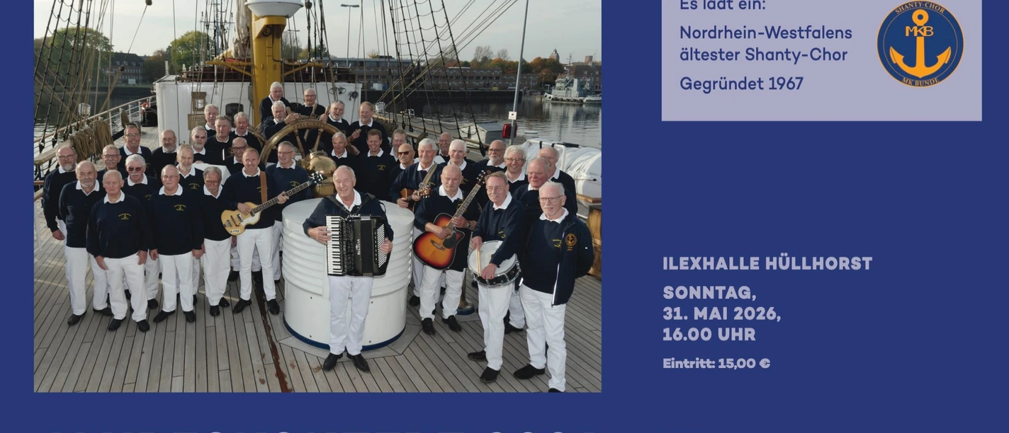 Jahreskonzert 2026 Plakat Jahreskonzert 2026: Shanty-Chor auf Schiff, Termin 31. Mai in Hüllhorst