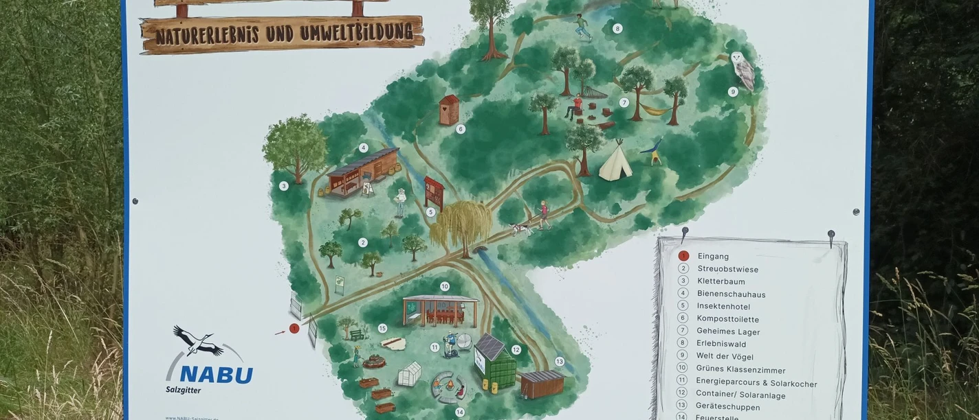 Biologische Station NABU Salzgitter_HD_16zu9.jpg Illustrierte Übersichtskarte der Biologischen Station NABU Salzgitter mit Legende.