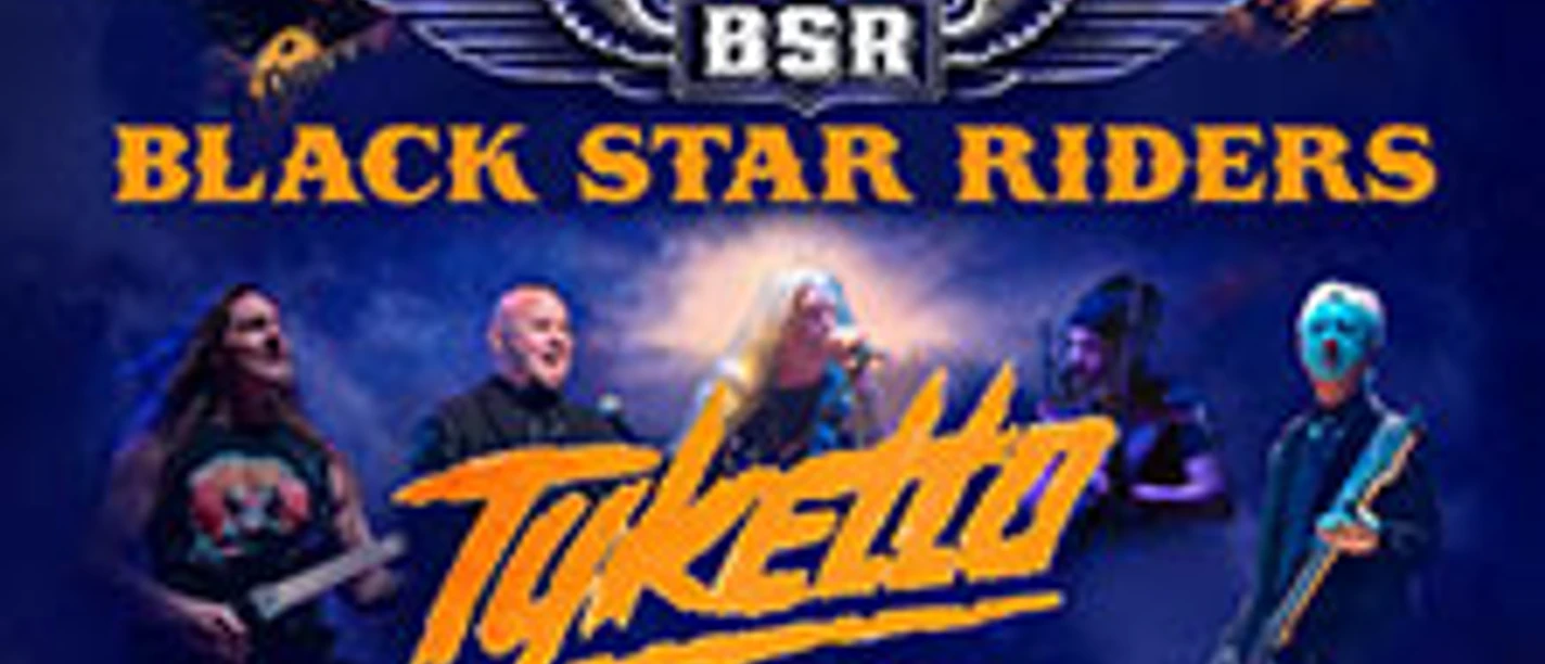 Konzerngrafik mit Logos von Black Star Riders und Tyketto vor dunkelblauem Hintergrund