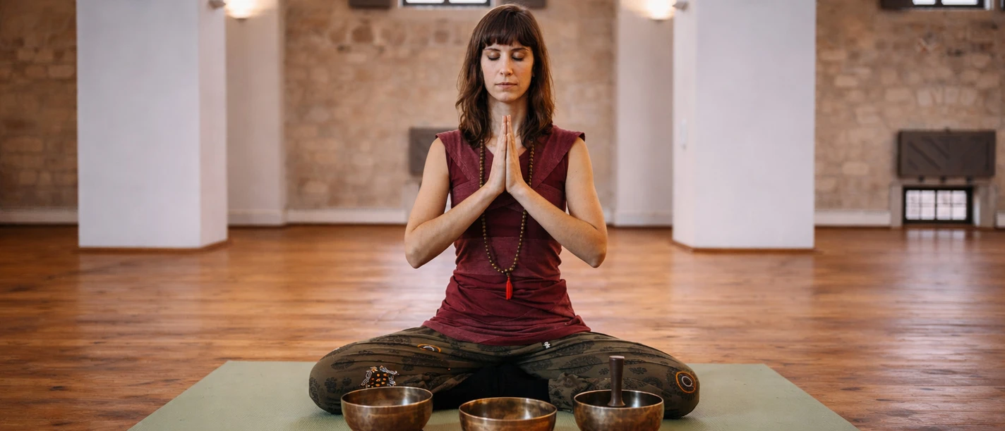 klangschalen-meditation-(4).jpg Eine Frau sitzt in Meditationshaltung auf dem Boden