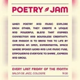 Plakat zu Poetry Jam mit Infos zu einem monatlichen Wort‑Musikformat im Salon De Jazz