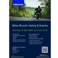 Biker-Brunch.png Poster für den Biker-Brunch: Safety & Snacks beim TÜV Nord mit Motorradfahrer auf Landstraße.
