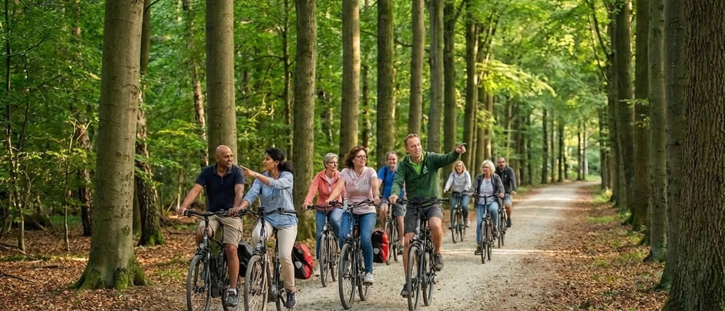Fahrradtour durch den Rasteder Schlosspark Eine Radgruppe fährt gemeinsam auf einem breiten Weg durch einen grünen Schlosspark.