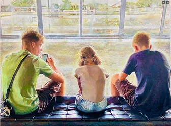 Lukas Salzmann (* 1960) Siblings, 2024 Öl auf Leinwand, Mixed Media, 120 × 160 cm Lukas Salzmann, Wetzikon ZH, © Künstler