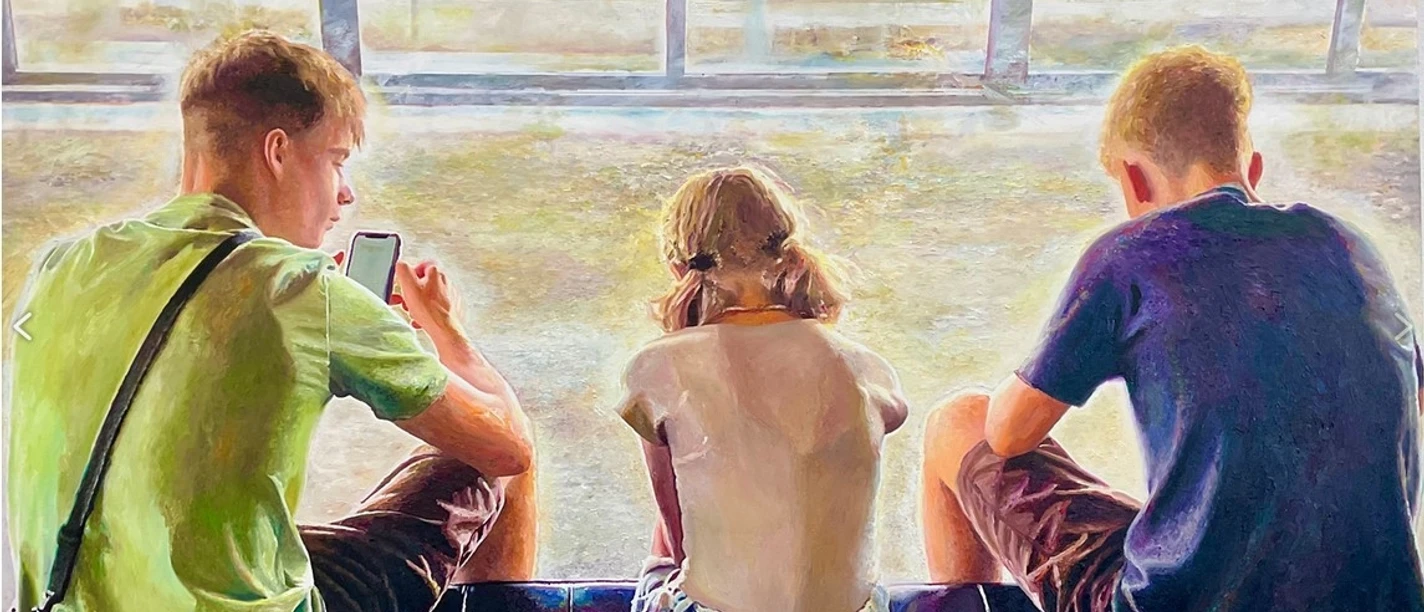 Lukas Salzmann (* 1960) Siblings, 2024 Öl auf Leinwand, Mixed Media, 120 × 160 cm Lukas Salzmann, Wetzikon ZH, © Künstler