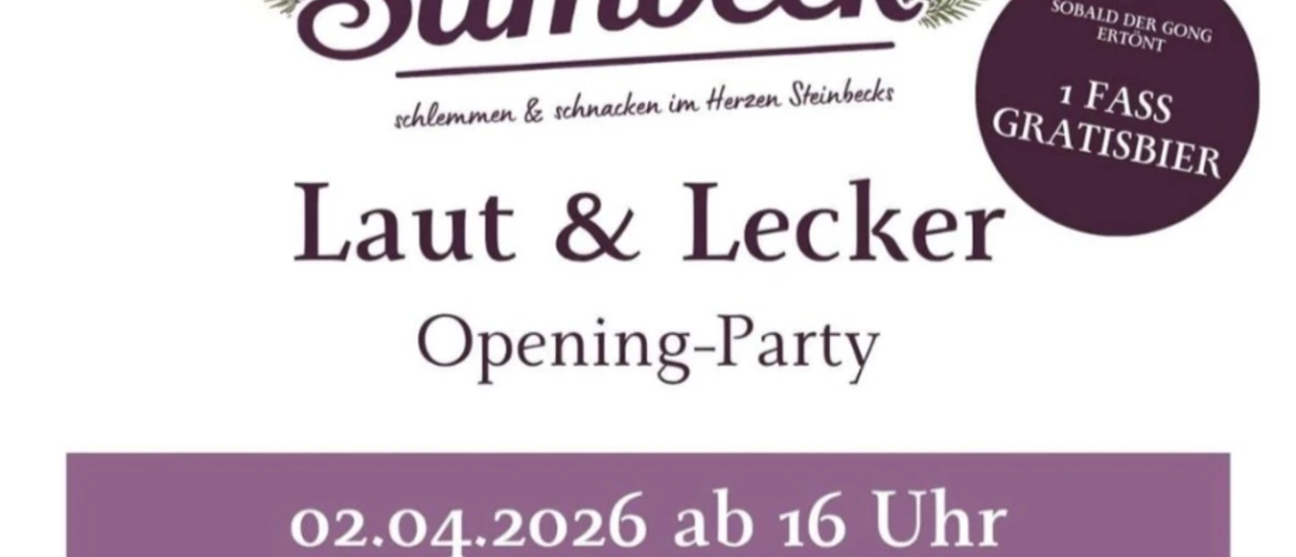 Opening-Party-Zum-Stimbeck_02042026.jpg Plakat zur Opening-Party Zum Stimbeck in Bispingen am 02.04.2026 mit Musik und Speisen.