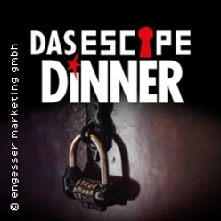 Schriftzug Das Escape Dinner über einem Zahlenschloss an dunkler Tür