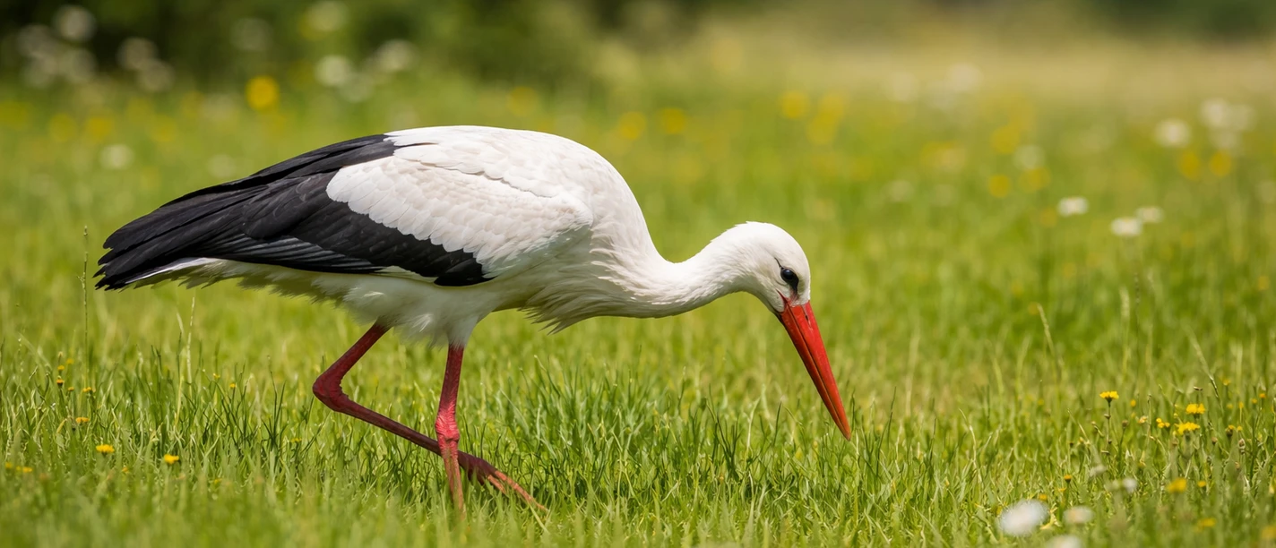 Weißstorch auf Futtersuche im Grünen.png Weißstorch auf Futtersuche im Grünen