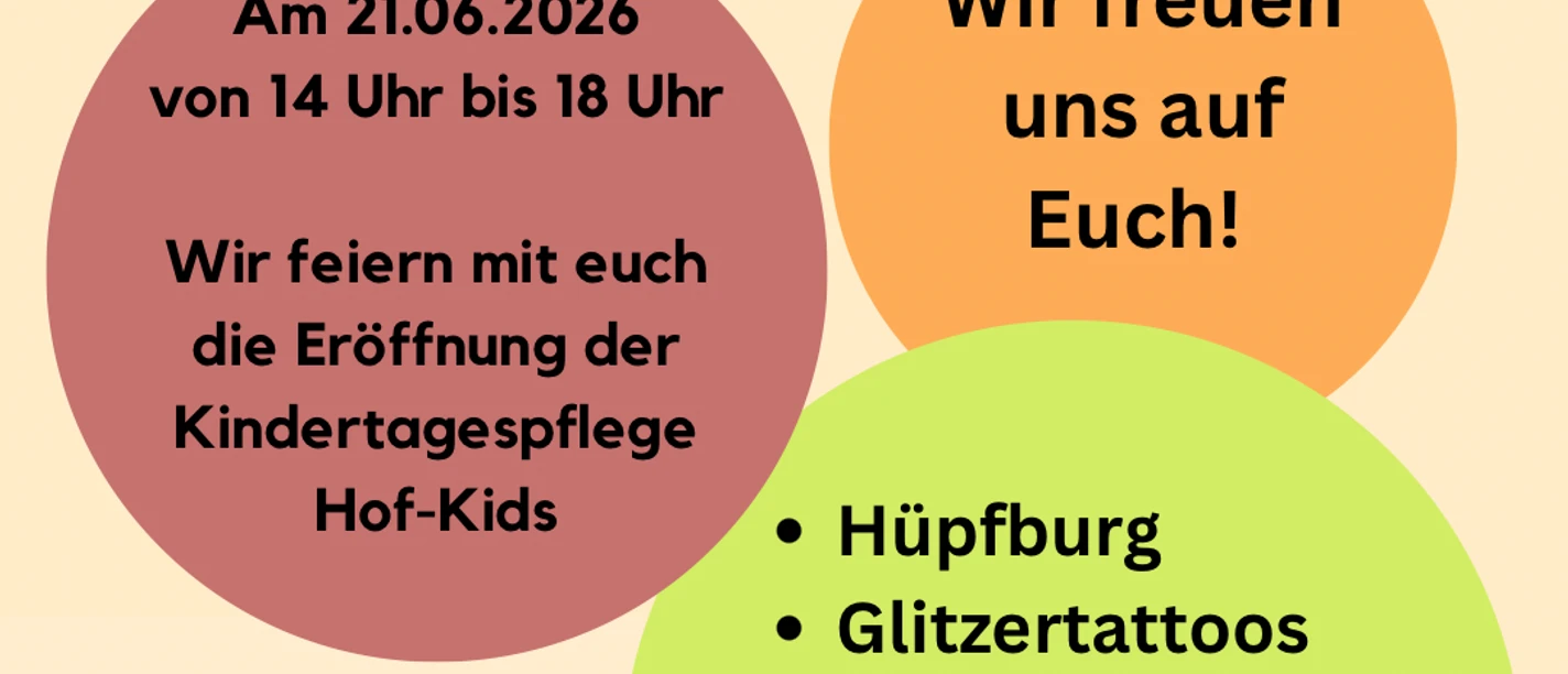 Hof-Kids Sommerfest.png Einladungsplakat zum Sommerfest der Hof-Kids mit Programm und Tiermotiven.
