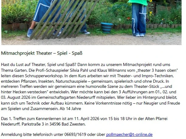 Mitmachprojekt Theater - Spiel - Spaß