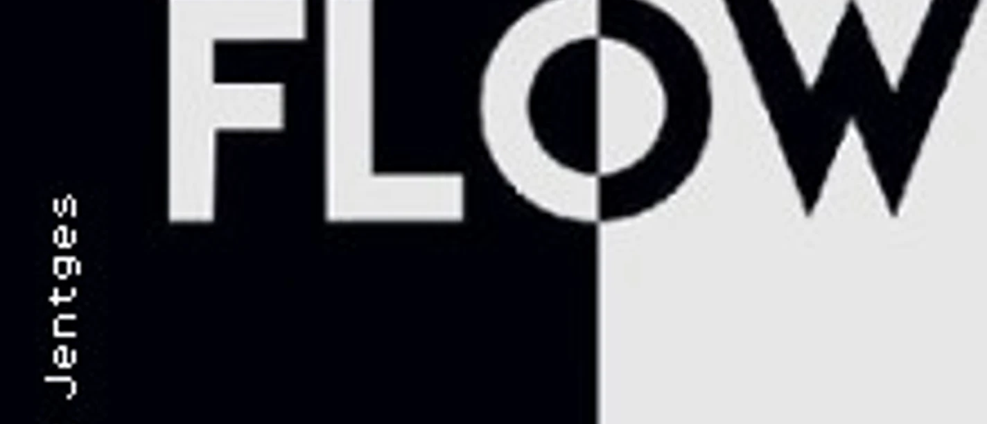 Schwarz-weiß geteiltes Poster mit großem FLOW-Schriftzug und Modern Jazz Quintet