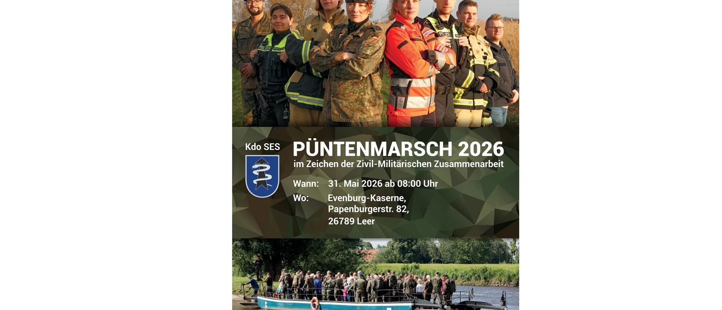 Püntenmarsch2.jpg Plakat für den Püntenmarsch 2026 mit Einsatzkräften, Veranstaltungsdaten und einer Fähre auf einem Fluss.