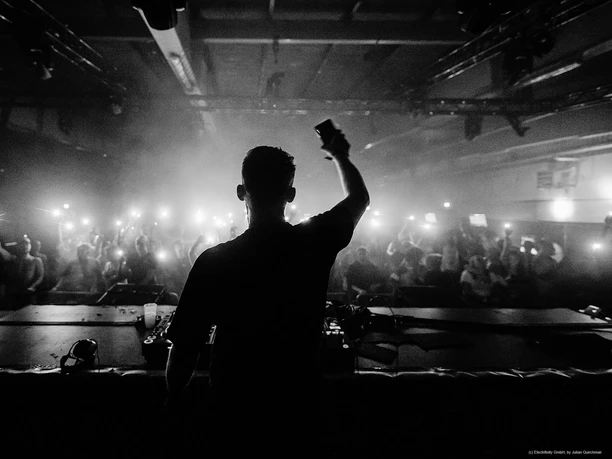 Electrifinity-Festival-Julian-Quirchmair.jpg DJ auf Bühne in großer Halle vor Festivalbesuchern