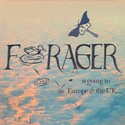 Grafik mit dem Schriftzug Forager, einer fliegenden Motte und Wolken im Hintergrund