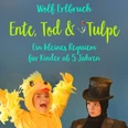 Ente, Tod und Tulpe Poster für "Ente, Tod und Tulpe" mit einer jubelnden Ente und einer nachdenklichen Figur mit Zylinder.
