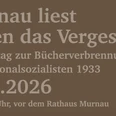 Bild Murnau liest...VA Kalender.png Braunes Plakat mit Text zu Murnau liest gegen das Vergessen am 10.5.2026 vor dem Rathaus.